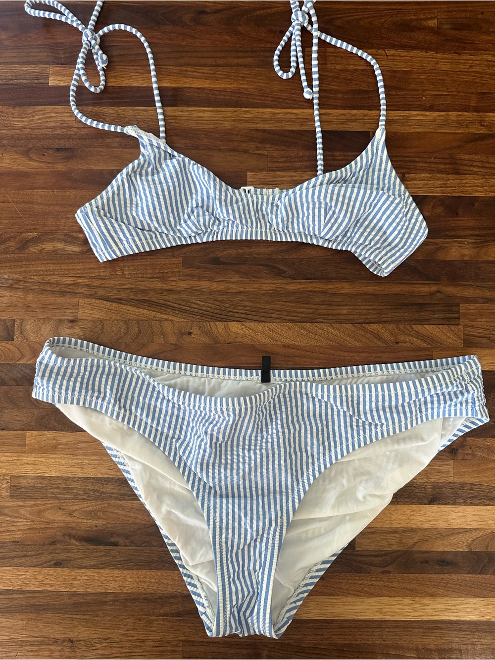JCrew Blue & White Seersucker Stripe Bikini Set